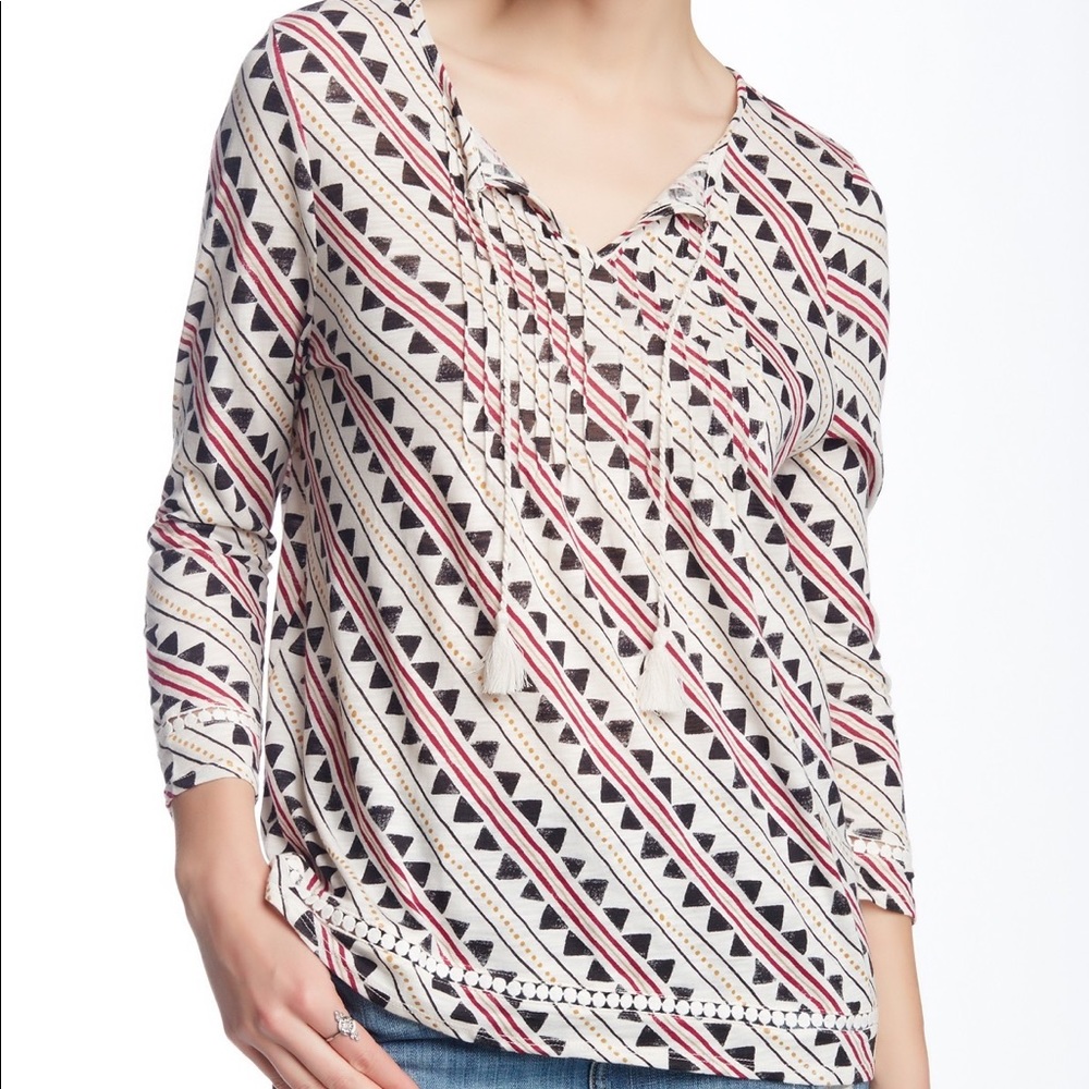 Lucky Brand Rhythm Tassel Blouse - L